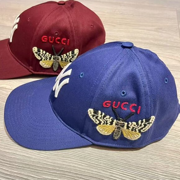 NWT Authentic Gucci x NFL Yankees Butterfly Embroidered Baseball Cap Hat Blue - Picture 4 of 6
